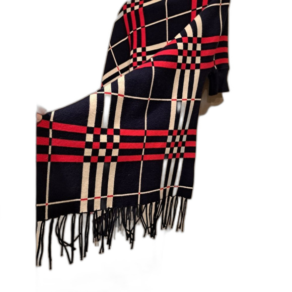 Cherie Bliss Shaw Scarf Shrug sweater top, plaid with fringe womens one size - Picture 2 of 8